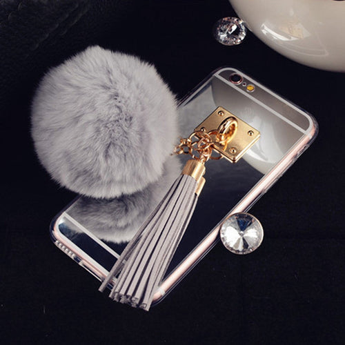 Rabbit Fur Hair Leather Case For iPhone 5/5s 6/6s 6/6s Plus